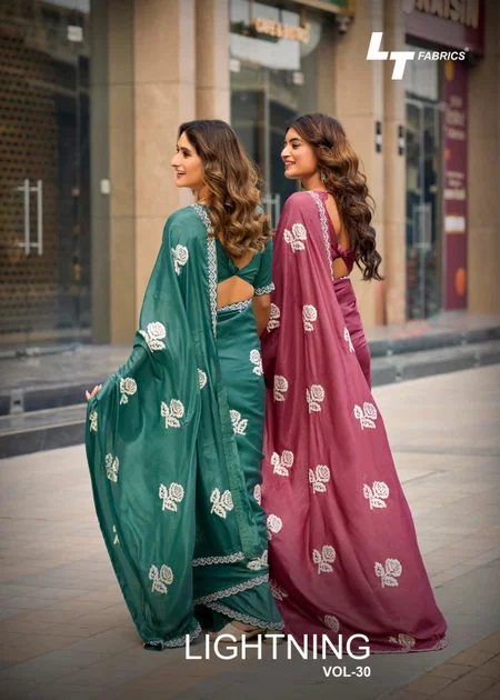 Lightning Vol 30 By LT Pn Silk Bulk Embroidery Saree Orders In India